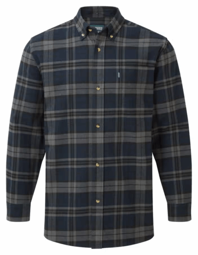 Marineblauw flanellen Fort Hyde overhemd met knoopsluiting.