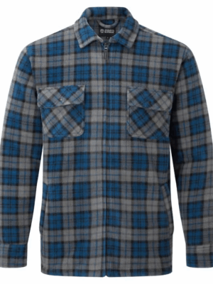 Fort Portman flanellen heren jack - blauw. De jas heeft een klassiek ontwerp met ritssluiting, borstzakken en een kraag. Perfect voor koude dagen en casual stijl