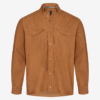 Een 100% katoenen bruin corduroy (geribbeld) overhemd met knoopsluiting en twee borstzakken.