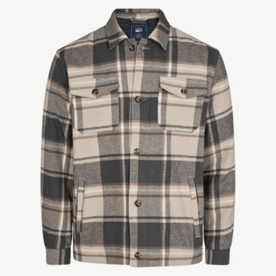 SIGNAL CLOTHING Flannel-kleurige jas "iJesse" gevoerd met 100% katoen in een veelzijdige beige lichtbruin grijze kleurstelling. Voorzien van kraag en borstzakken