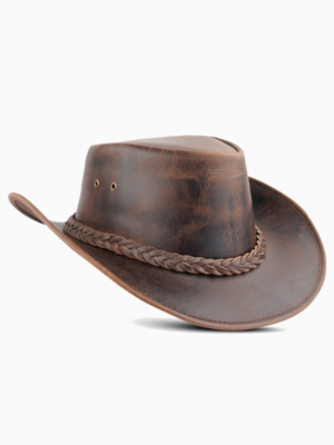 Zijaanzicht van HADZAM bruine leren outback cowboyhoed