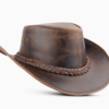 HADZAM Cowboyhoed Zijaanzicht Zijaanzicht van HADZAM bruine leren outback cowboyhoed
