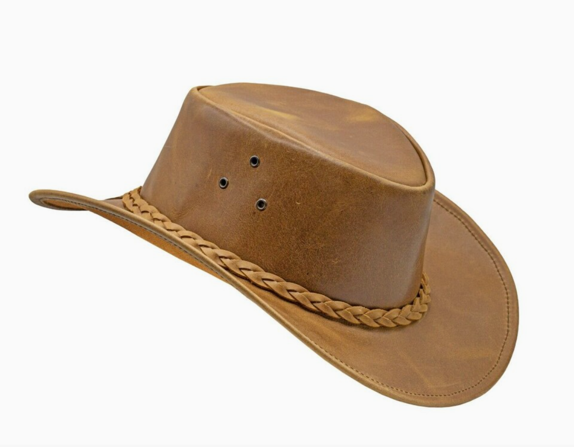 Zijaanzicht van HADZAM bruine leren cowboyhoed