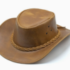 HADZAM bruine leren cowboyhoed schuin van boven bekeken