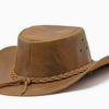 HADZAM bruine leren cowboyhoed van achter bekeken